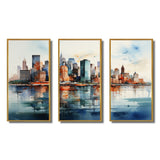 Dreamy New York Scenery Retro Watercolor V - 3-Piece Canvas Wall Art