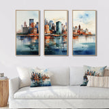 Dreamy New York Scenery Retro Watercolor V - 3-Piece Canvas Wall Art