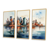 Dreamy New York Scenery Retro Watercolor V - 3-Piece Canvas Wall Art