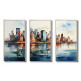 Dreamy New York Scenery Retro Watercolor V - 3-Piece Canvas Wall Art