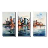 Dreamy New York Scenery Retro Watercolor V - 3-Piece Canvas Wall Art
