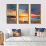 Sunset Tranquility Vibrant Beach Sky Marriage - 3-Piece Canvas Wall Art