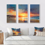 Sunset Tranquility Vibrant Beach Sky Marriage - 3-Piece Canvas Wall Art