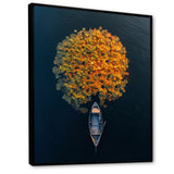 Arial View Small Boat On The Calm Lake - Boat Canvas Wall Art