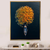 Arial View Small Boat On The Calm Lake - Boat Canvas Wall Art