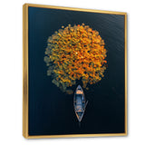 Arial View Small Boat On The Calm Lake - Boat Canvas Wall Art