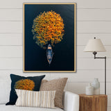 Arial View Small Boat On The Calm Lake - Boat Canvas Wall Art