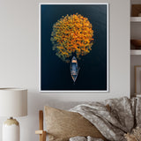 Arial View Small Boat On The Calm Lake - Boat Canvas Wall Art