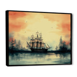 Sailboat At Sunset Vintage Illustration - Boat Canvas Wall Art