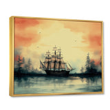 Sailboat At Sunset Vintage Illustration - Boat Canvas Wall Art