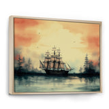 Sailboat At Sunset Vintage Illustration - Boat Canvas Wall Art