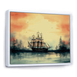 Sailboat At Sunset Vintage Illustration - Boat Canvas Wall Art