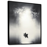 Solitary Fisher Boat Misty Lake Black White - Boat Canvas Wall Art