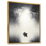 Solitary Fisher Boat Misty Lake Black White - Boat Canvas Wall Art