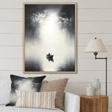 Solitary Fisher Boat Misty Lake Black White - Boat Canvas Wall Art