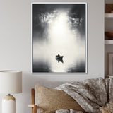 Solitary Fisher Boat Misty Lake Black White - Boat Canvas Wall Art