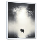 Solitary Fisher Boat Misty Lake Black White - Boat Canvas Wall Art