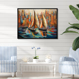 Abstract Sailboats At Sunset Cubist Minimalism - Boat Canvas Wall Art