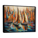 Abstract Sailboats At Sunset Cubist Minimalism - Boat Canvas Wall Art