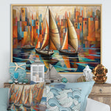 Abstract Sailboats At Sunset Cubist Minimalism - Boat Canvas Wall Art