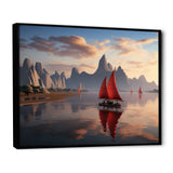 Red Sailboat Sailing Into Arctic Sunset - Boat Canvas Wall Art