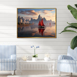 Red Sailboat Sailing Into Arctic Sunset - Boat Canvas Wall Art