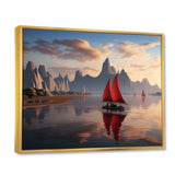 Red Sailboat Sailing Into Arctic Sunset - Boat Canvas Wall Art