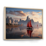 Red Sailboat Sailing Into Arctic Sunset - Boat Canvas Wall Art
