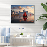 Red Sailboat Sailing Into Arctic Sunset - Boat Canvas Wall Art