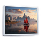 Red Sailboat Sailing Into Arctic Sunset - Boat Canvas Wall Art