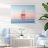 Pink Sailboat Pastel Sunset Reflection - Boat Canvas Wall Art