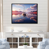 White Sailboat Pink Cloud Sunset Reflection - Boat Canvas Wall Art