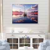 White Sailboat Pink Cloud Sunset Reflection - Boat Canvas Wall Art