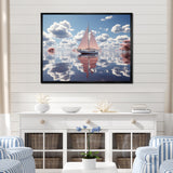 Pink Sailboat White Cloud Sunset Reflection - Boat Canvas Wall Art