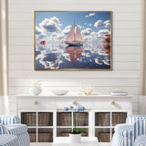 Pink Sailboat White Cloud Sunset Reflection - Boat Canvas Wall Art