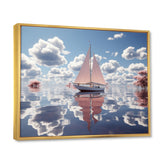 Pink Sailboat White Cloud Sunset Reflection - Boat Canvas Wall Art