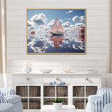 Pink Sailboat White Cloud Sunset Reflection - Boat Canvas Wall Art
