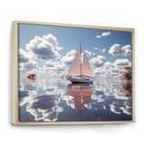 Pink Sailboat White Cloud Sunset Reflection - Boat Canvas Wall Art