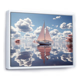 Pink Sailboat White Cloud Sunset Reflection - Boat Canvas Wall Art