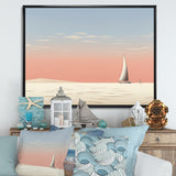White Sailboat Sailing Into Pink Sunset - Boat Canvas Wall Art
