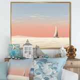 White Sailboat Sailing Into Pink Sunset - Boat Canvas Wall Art