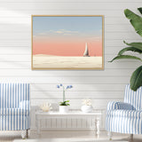 White Sailboat Sailing Into Pink Sunset - Boat Canvas Wall Art