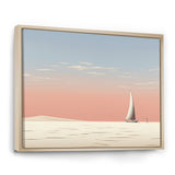 White Sailboat Sailing Into Pink Sunset - Boat Canvas Wall Art