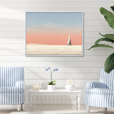 White Sailboat Sailing Into Pink Sunset - Boat Canvas Wall Art
