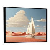 White Sailboat Floating Towards Pink Beach - Boat Canvas Wall Art