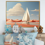 White Sailboat Floating Towards Pink Beach - Boat Canvas Wall Art