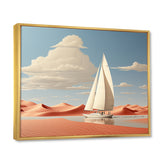 White Sailboat Floating Towards Pink Beach - Boat Canvas Wall Art
