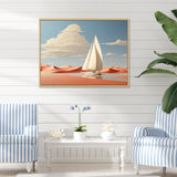 White Sailboat Floating Towards Pink Beach - Boat Canvas Wall Art