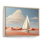 White Sailboat Floating Towards Pink Beach - Boat Canvas Wall Art