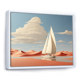 White Sailboat Floating Towards Pink Beach - Boat Canvas Wall Art